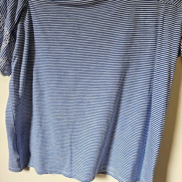 EUC LOFT VINTAGE SOFT STRIPED BOATNECK / OFF SHOULDER TOP EMBROIDERED SLEEVES S - Picture 6 of 11